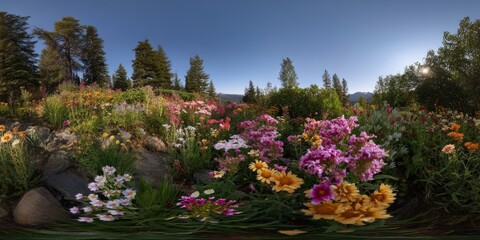 Panoramic view of colorful flowers in nature hdr 360 degrees landscape photography