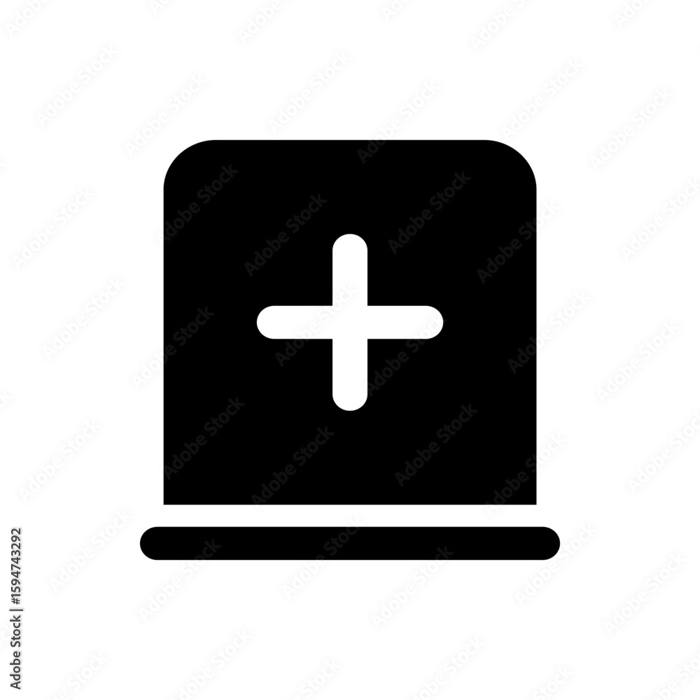 Poster black square with rounded corners and a white plus sign centered on the square with a horizontal lin