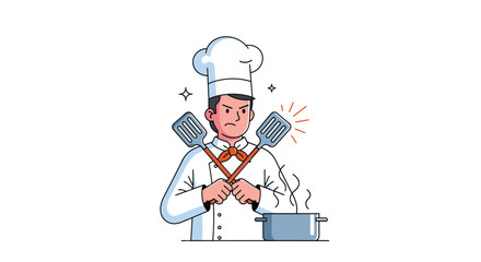 Naklejka premium Passionate chef expertly preparing delicious food with culinary tools and cooking pot
