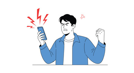 Frustrated person holding a smartphone experiencing technical difficulties causing anger and disappointment