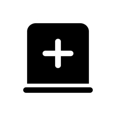 Fototapeta premium Black square with rounded corners and a white plus sign centered on the square with a horizontal line at bottom