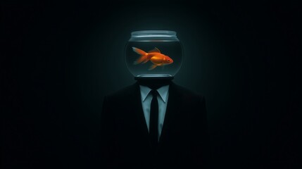 Surreal Man with Fishbowl Head