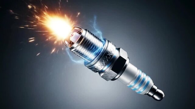A spark plug ignites with a burst of energy, illustrating the power and technology of an automobile engine