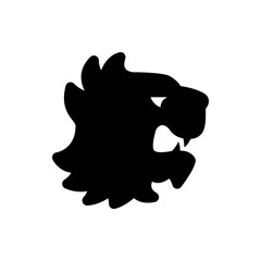 Silhouette of a roaring lion head with visible teeth and mane against a white background displaying ferocity