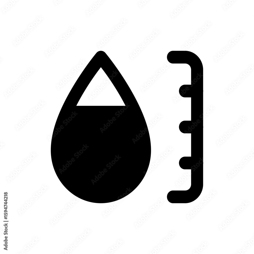 Poster black water drop icon with a white triangle at the top and a vertical bar with rounded segments next