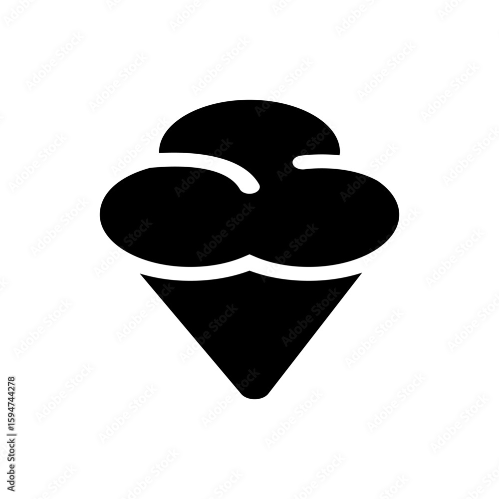 Aufkleber a black ice cream cone with three scoops of ice cream stacked on top of each other in a simple desig