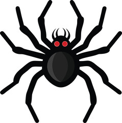 Black Spider Vector Illustration With Red Eyes For Halloween Decor