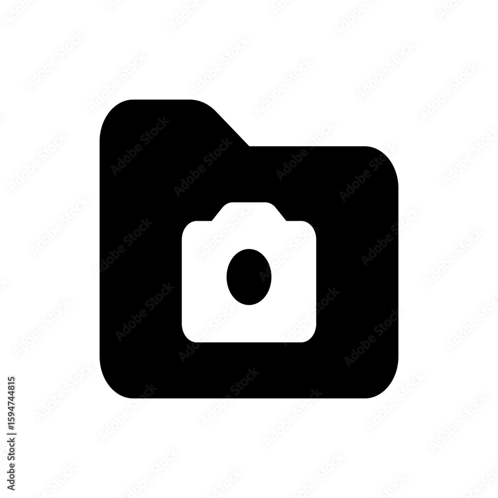 Poster black folder icon with a white camera symbol inside representing a photo album or image storage loca