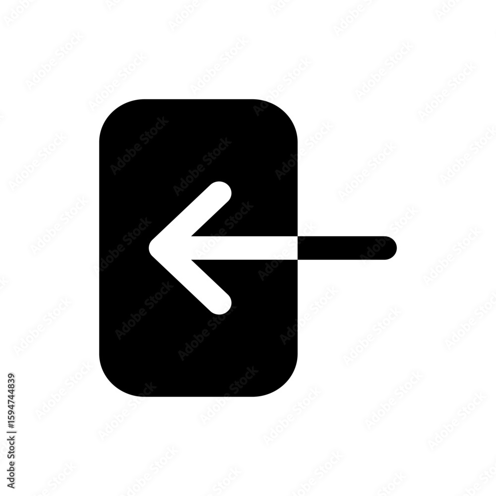 Poster black rectangle with rounded corners and a white arrow pointing left exiting the rectangle shape ico