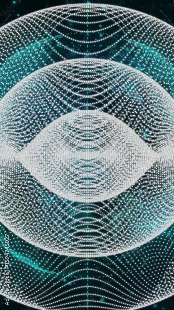 Poster dark background with intricate white lines forming abstract geometric pattern animation
