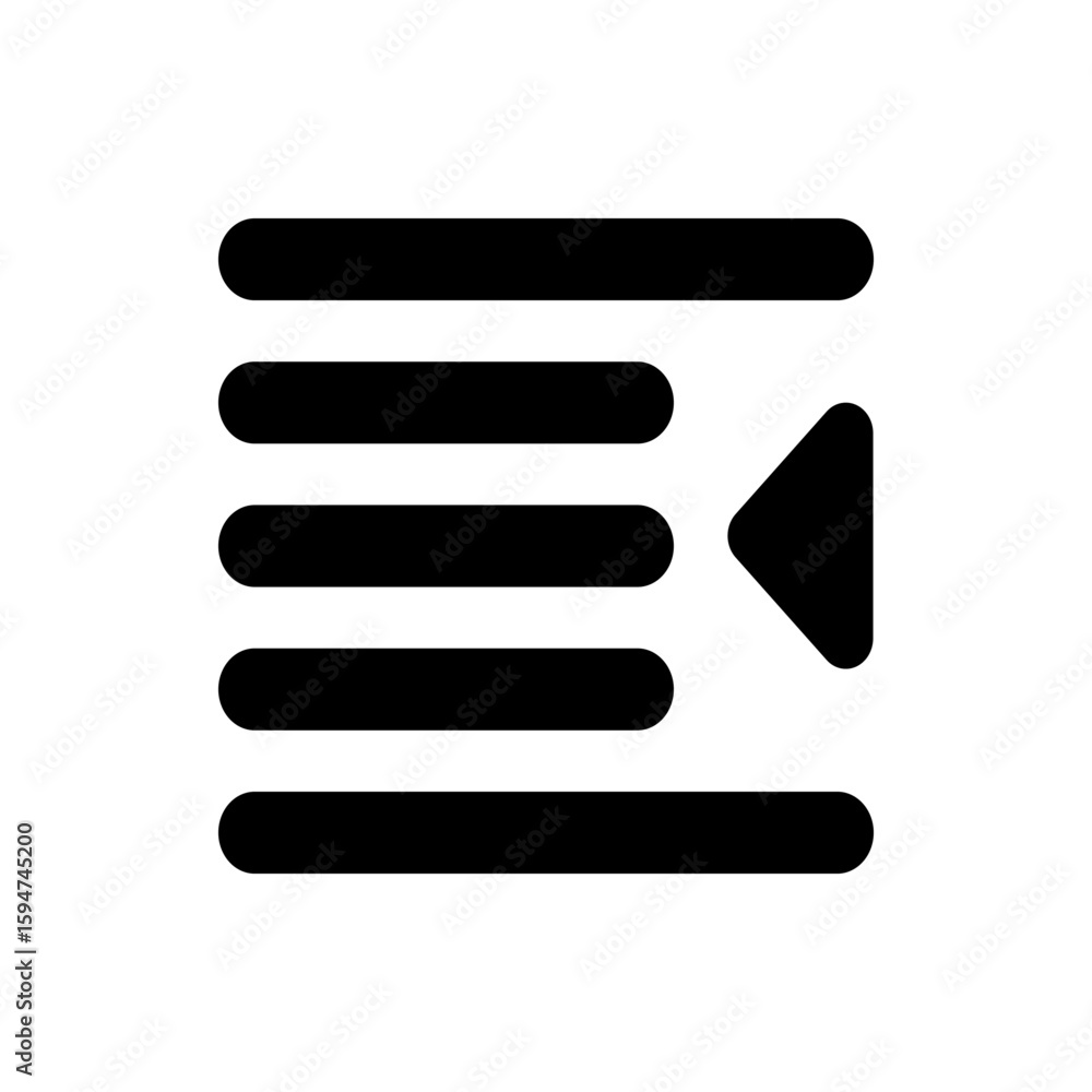 Poster black align right icon with four horizontal bars and an arrow pointing right on a white background i