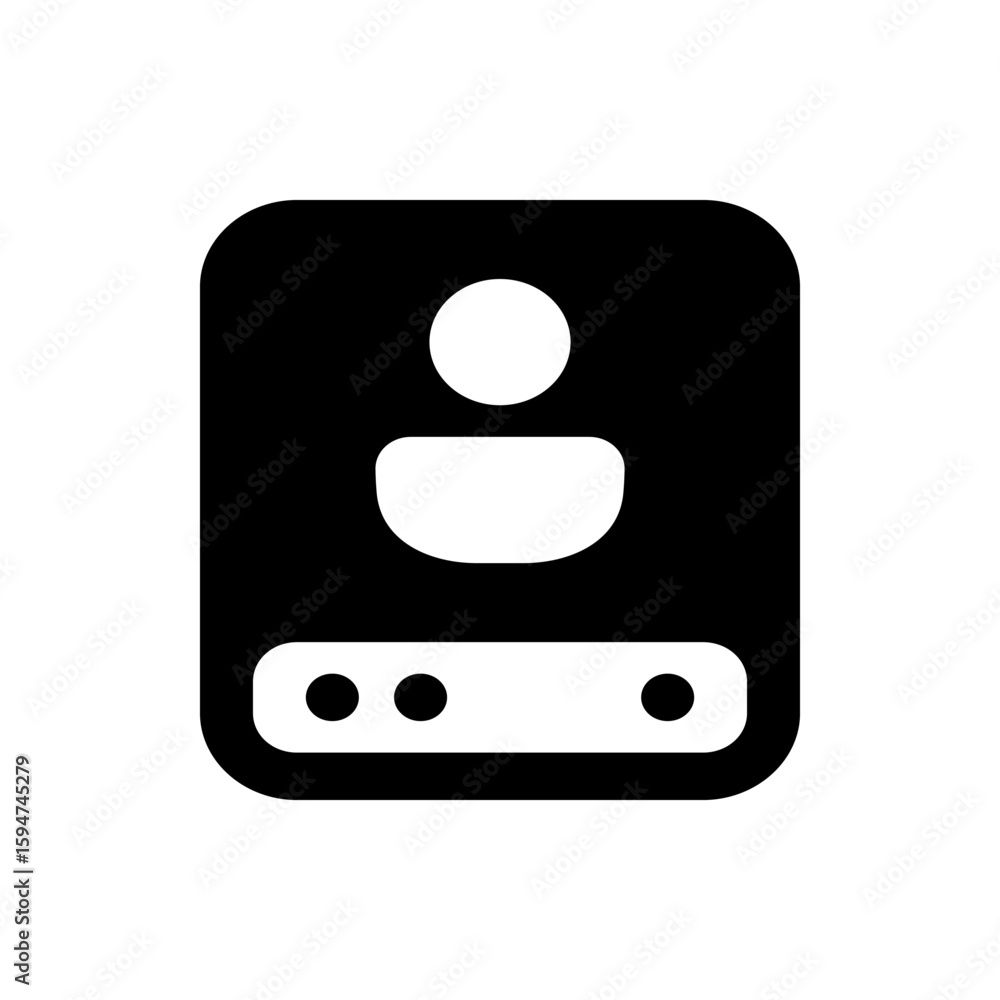 Poster black square icon displaying a white generic person silhouette with a login bar and three dots below