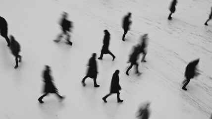 Busy Street in Monochrome – People in Motion Blur
