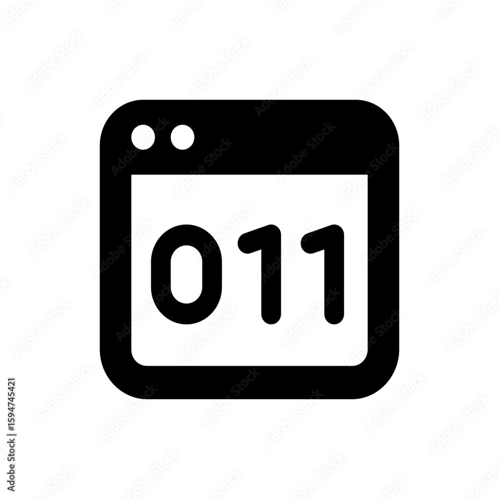 Poster black and white illustration of a computer screen displaying the binary code number zero one one in 
