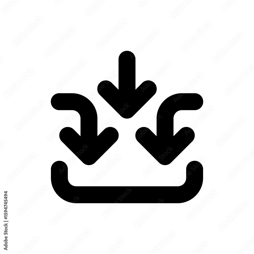 Poster three black arrows pointing downwards towards a container in a simple graphic representation icon