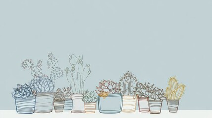 Succulents in pots, light background