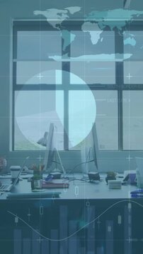 Business team working at office with data analytics animation overlay