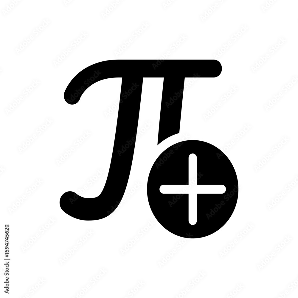 Poster a black pi symbol with a plus sign inside a circle located at the bottom right of the symbol icon