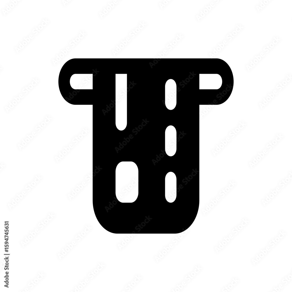 Poster black and white graphic of a stylized container with rounded edges and rectangular cutouts for desig