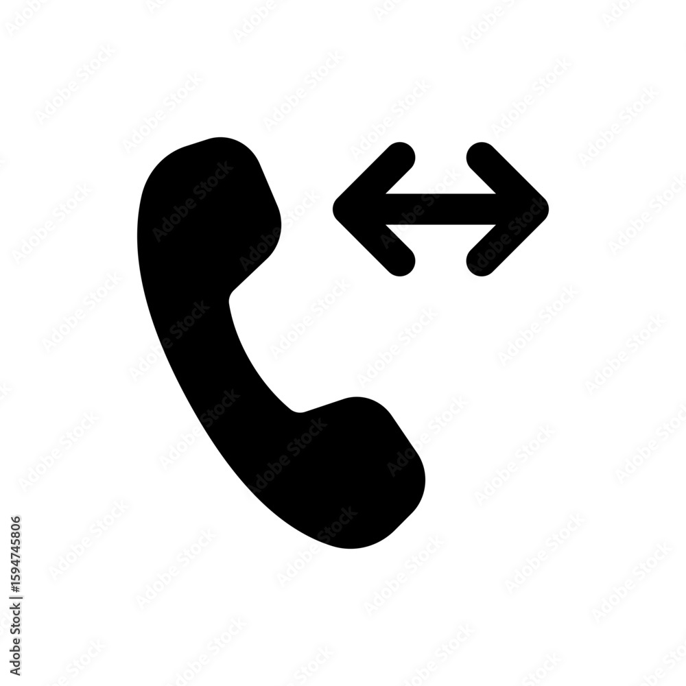 Poster black telephone receiver icon with a double headed arrow pointing left and right on a white backgrou