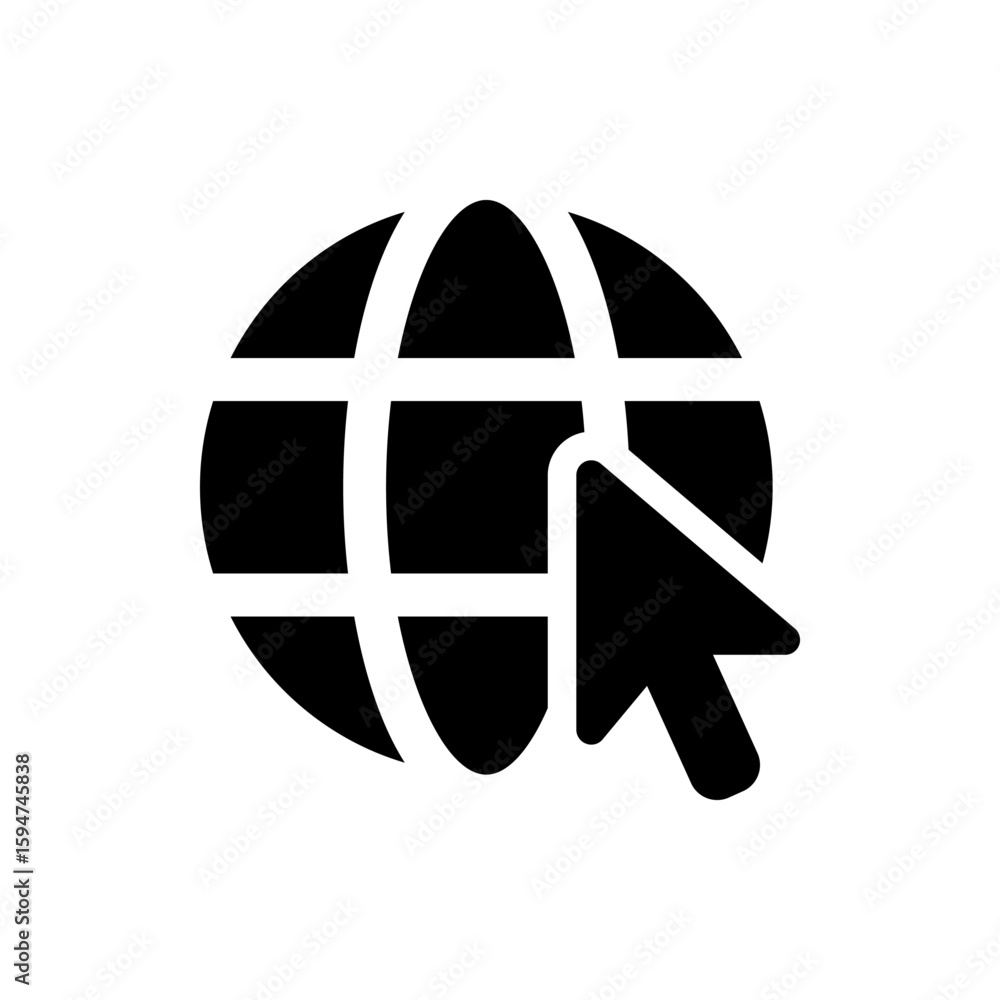 Poster globe with vertical and horizontal lines and a cursor pointing to it in a black and white design