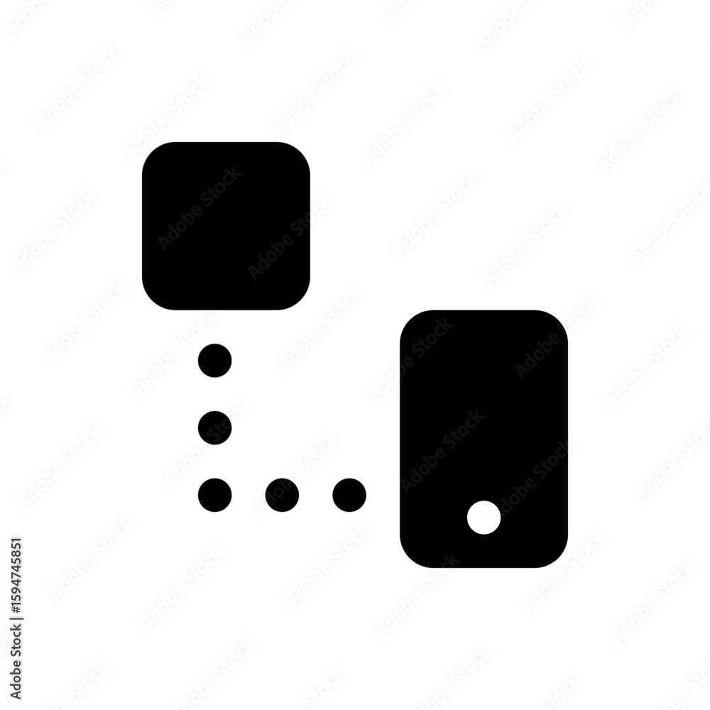 Poster black square connected to a rounded rectangle with a white circle by a dotted line in a simple desig