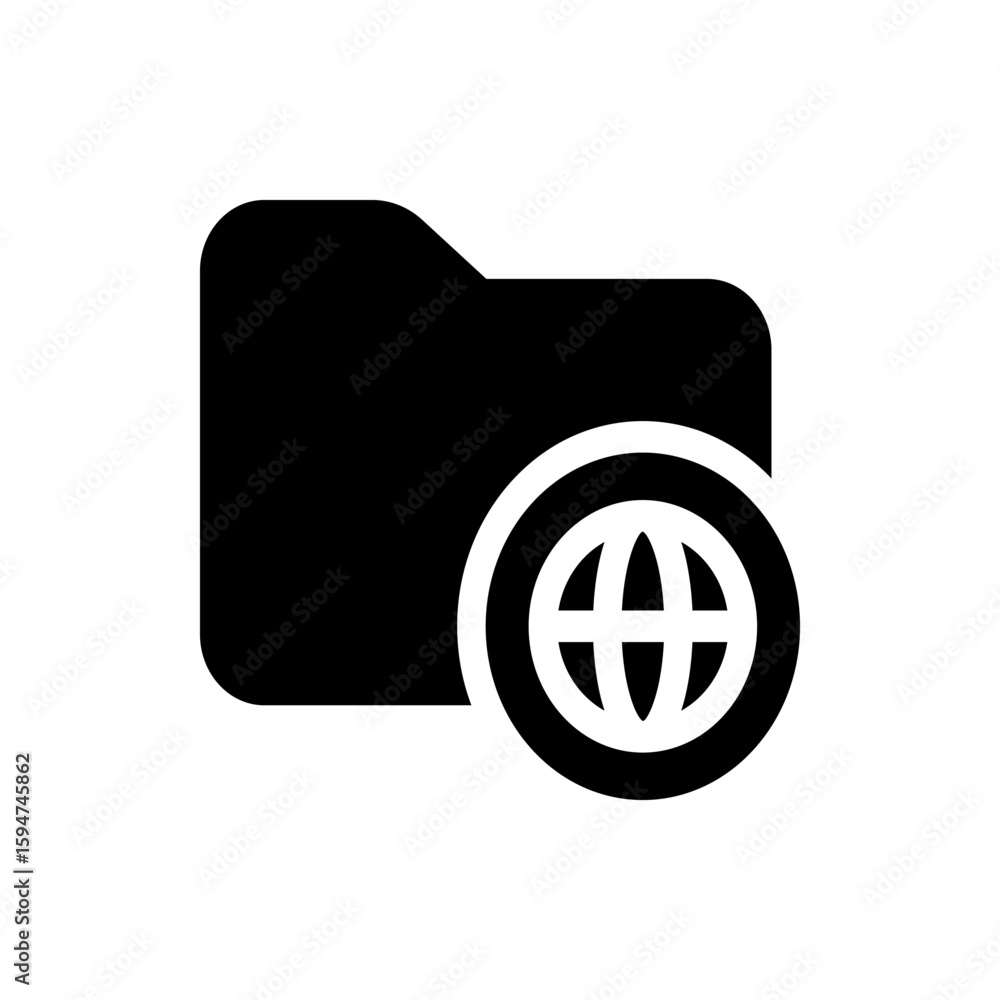 Poster black folder icon with a white globe overlay representing internet or network connectivity concept i