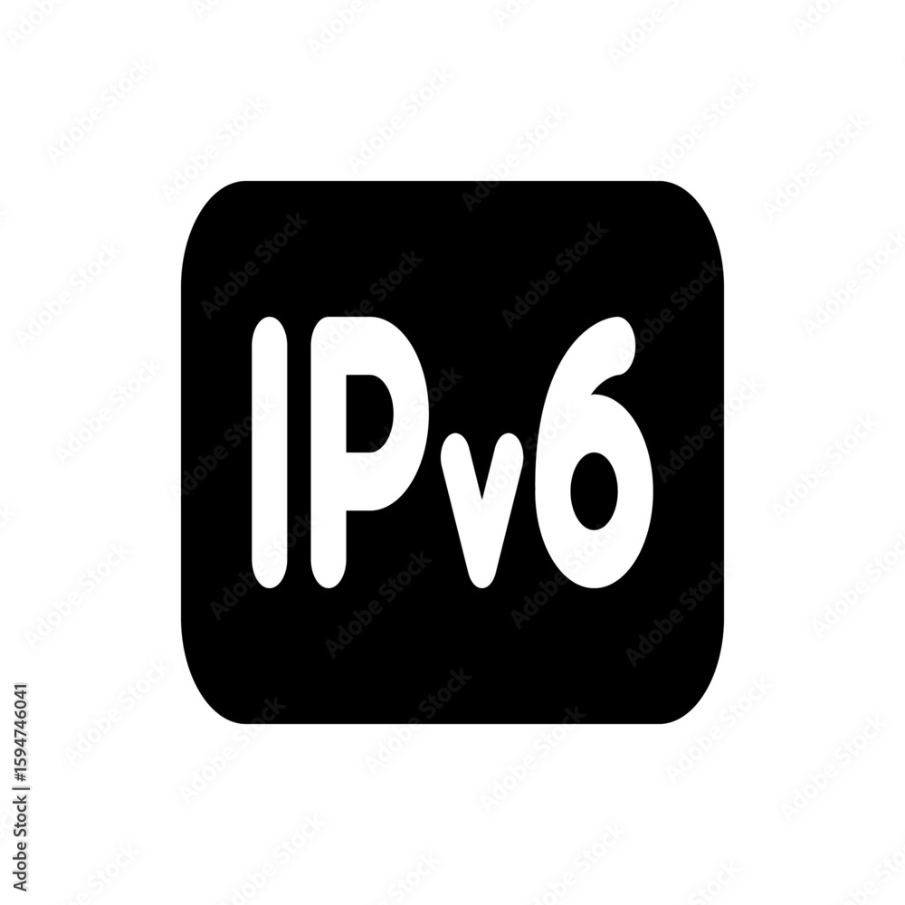Poster black rectangle containing the white ipv6 text indicating internet protocol version six on a black b