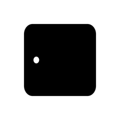Black rounded rectangle with a small white circle in the lower left corner creating a simple graphic design