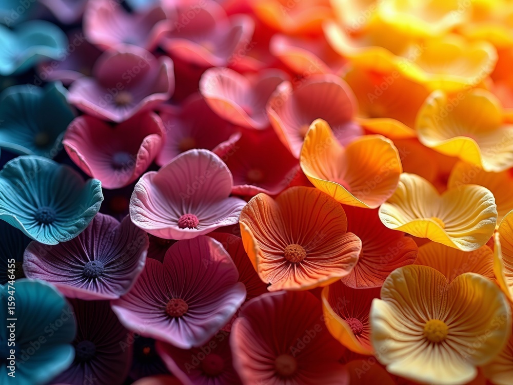 Poster vibrant diversity and unity represented by multicolored artificial flowers with soft lighting for ab