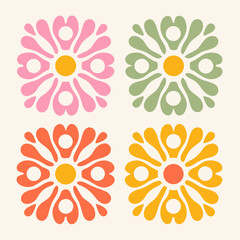 elegant retro abstract pattern, vibrant color palette, minimalist geometric design, symmetrical square motifs, sophisticated mid-century modern style, visually striking wallpaper or textile pattern
