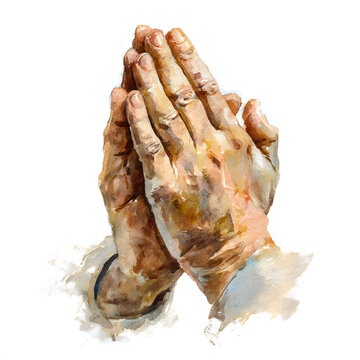 Watercolor Painting of Praying Hands - Religious Art, Spirituality, Faith, Hope, and Meditation (Isolated on White)