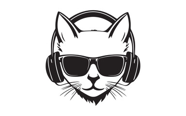 Cool Cat DJ Logo with Headphones and Sunglasses  Minimalist Music Icon Design
