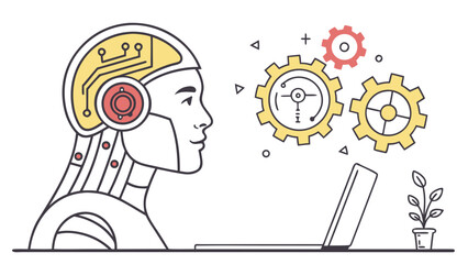 AI Development, Tech Workspace, Digital Illustration, Modern Environment, Side View, Futuristic Concept