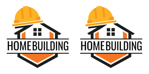 homebuilding company logo with house icon and hard hat, construction service emblem, real estate badge design for building and renovation