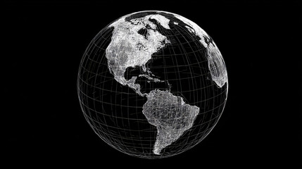 3D Globe Earth Map Planet Geography Atlas Landscape Ocean Continent Latitude Longitude Black Background Cartography Science Exploration Modern Data Technology Education Travel Nature Mapping  