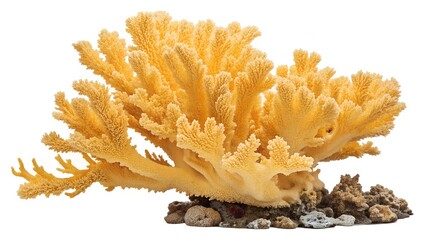 yellow coral reef on white transparent background, ocean aquarium waterscape element, cutout . © PAVEL