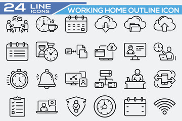 Working from Home outline icon set