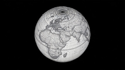 Globe Earth Map Diagram Latitude Longitude Geography Cartography World Coordinates Vector Landmass Continents Projection 3D Sphere Elevation Outline Navigation Research Science Visualization 