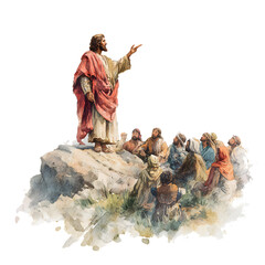 Jesus Preaching Sermon on the Mount Watercolor Illustration