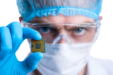 Scientist holding microchip