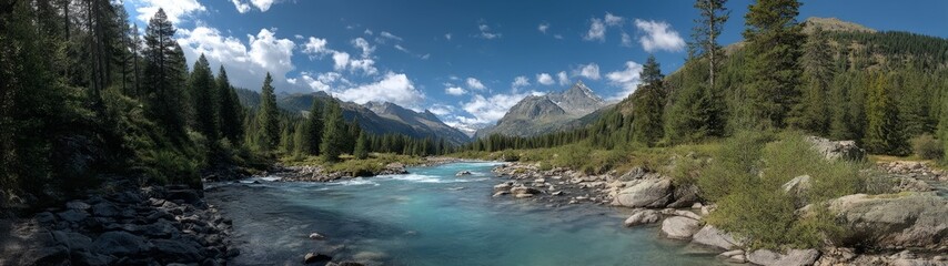 Panoramic view of a serene river in nature 360 degrees hdr landscape high-definition hdri