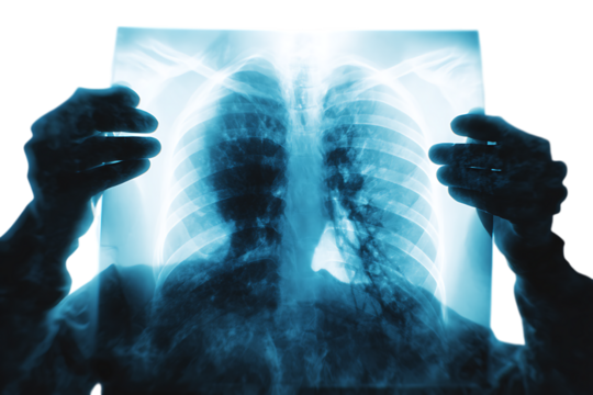 Doctor reviewing a chest X-ray.