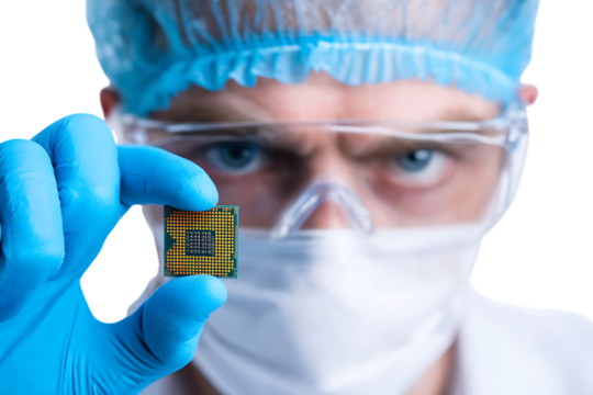 Scientist holding microchip