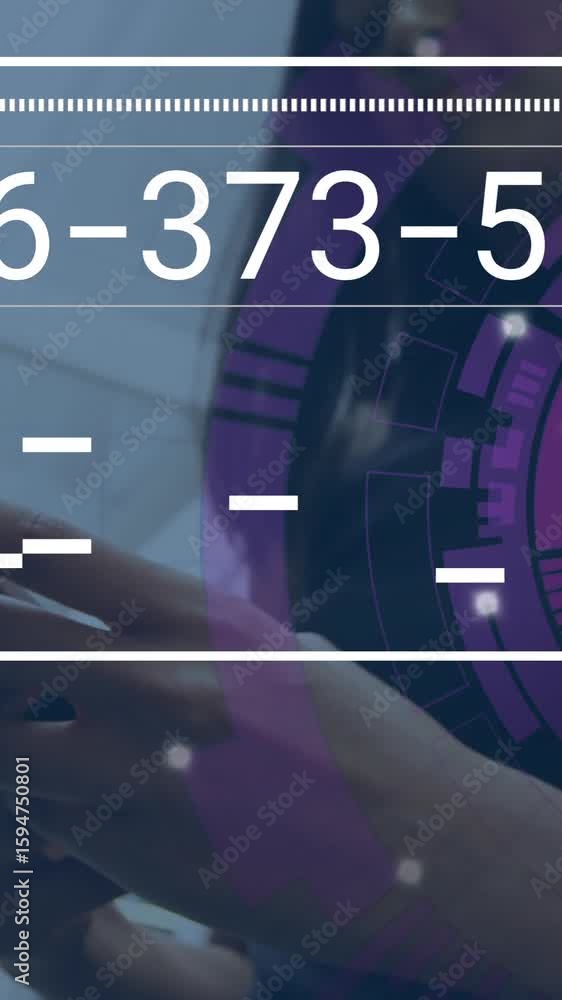 Poster using smartphone, person interacting with digital animation and patterns in school