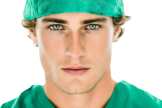 Close-up portrait of a young Caucasian male doctor.