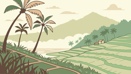 Exotic destinations in colorful style, serene mood - vector illustration