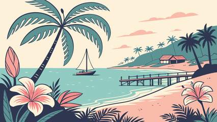 tropical beach with palm trees