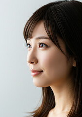 Naklejka premium Profile image of a woman looking into the future
