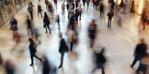 Blurry Crowd in Lobby – Elevated Urban Motion Scene